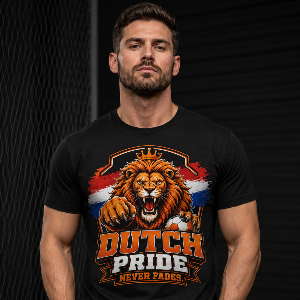 Dutch Pride Never Fades T-Shirt – Oranje Football Fan Lion Tee