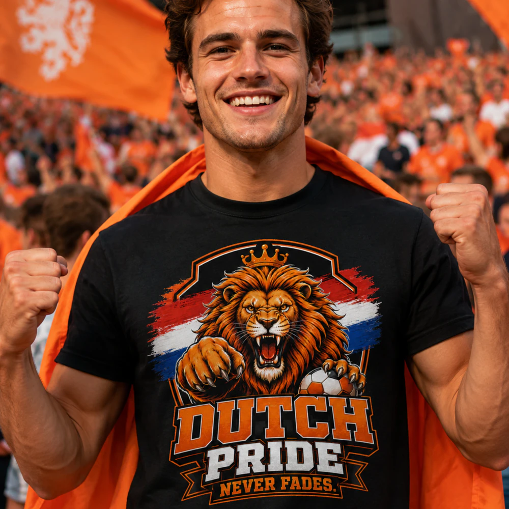 Dutch Pride Never Fades T-Shirt – Oranje Football Fan Lion Tee