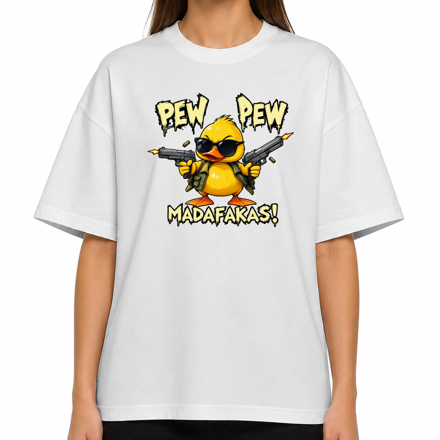 Pew Pew Duck – Funny Action Cartoon Graphic