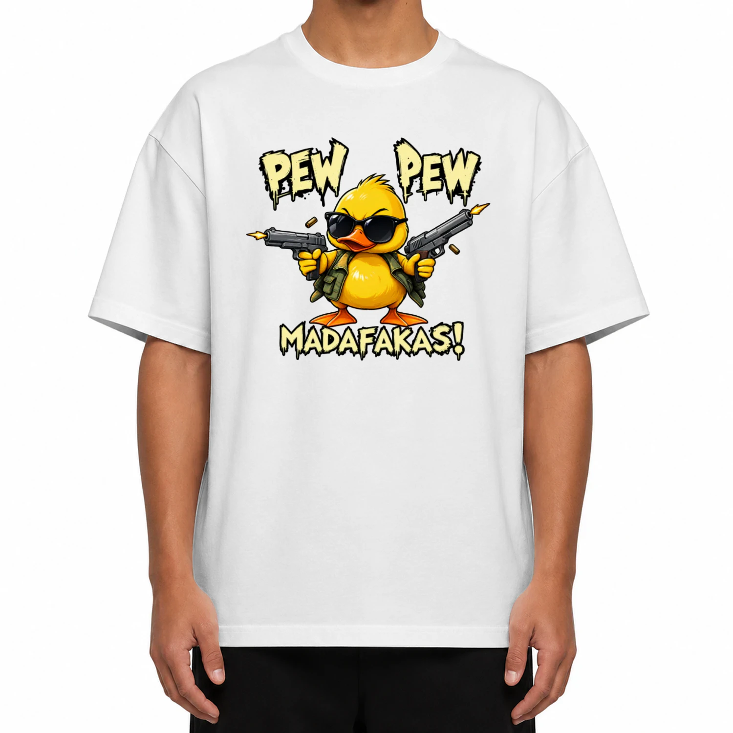 Pew Pew Duck – Funny Action Cartoon Graphic