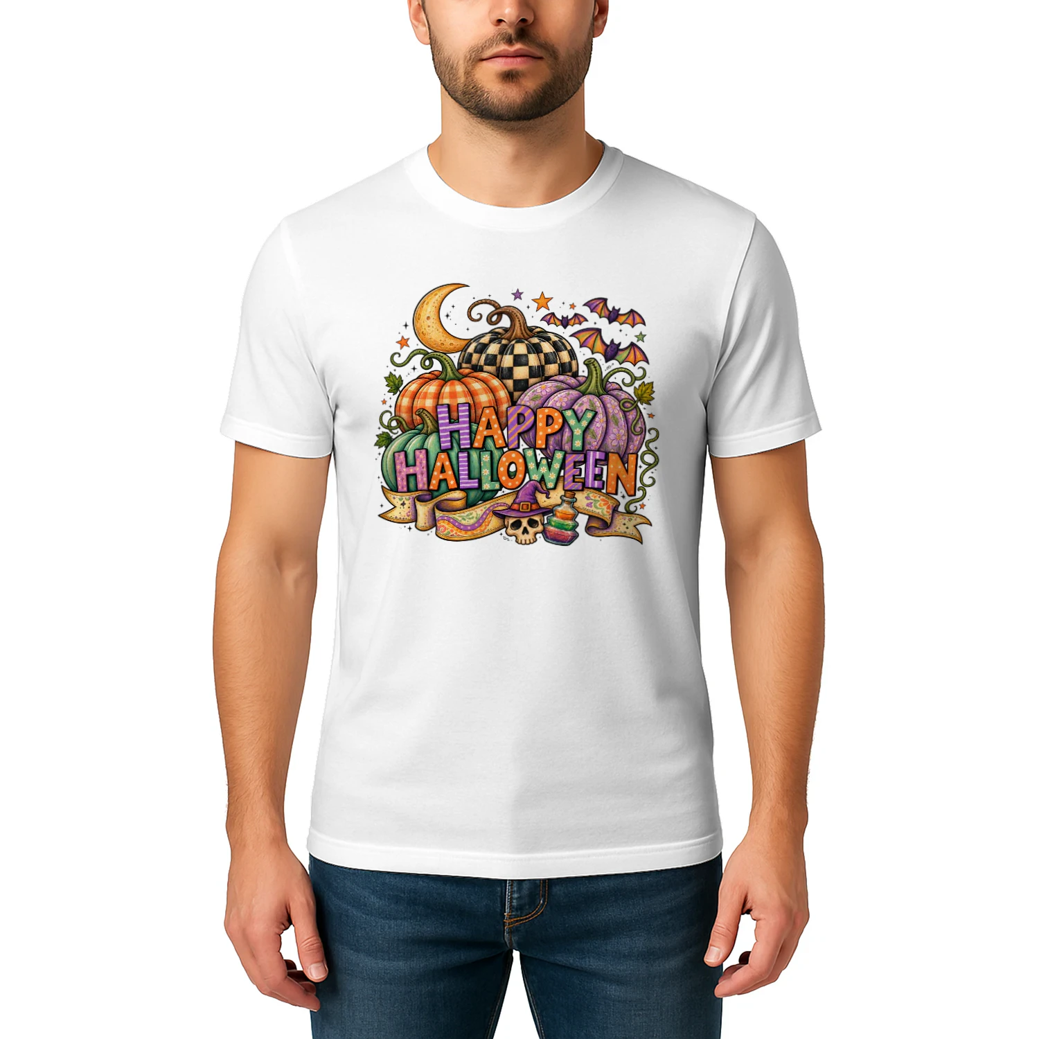 Happy Halloween Pumpkins – Colorful Spooky Graphic T-Shirt