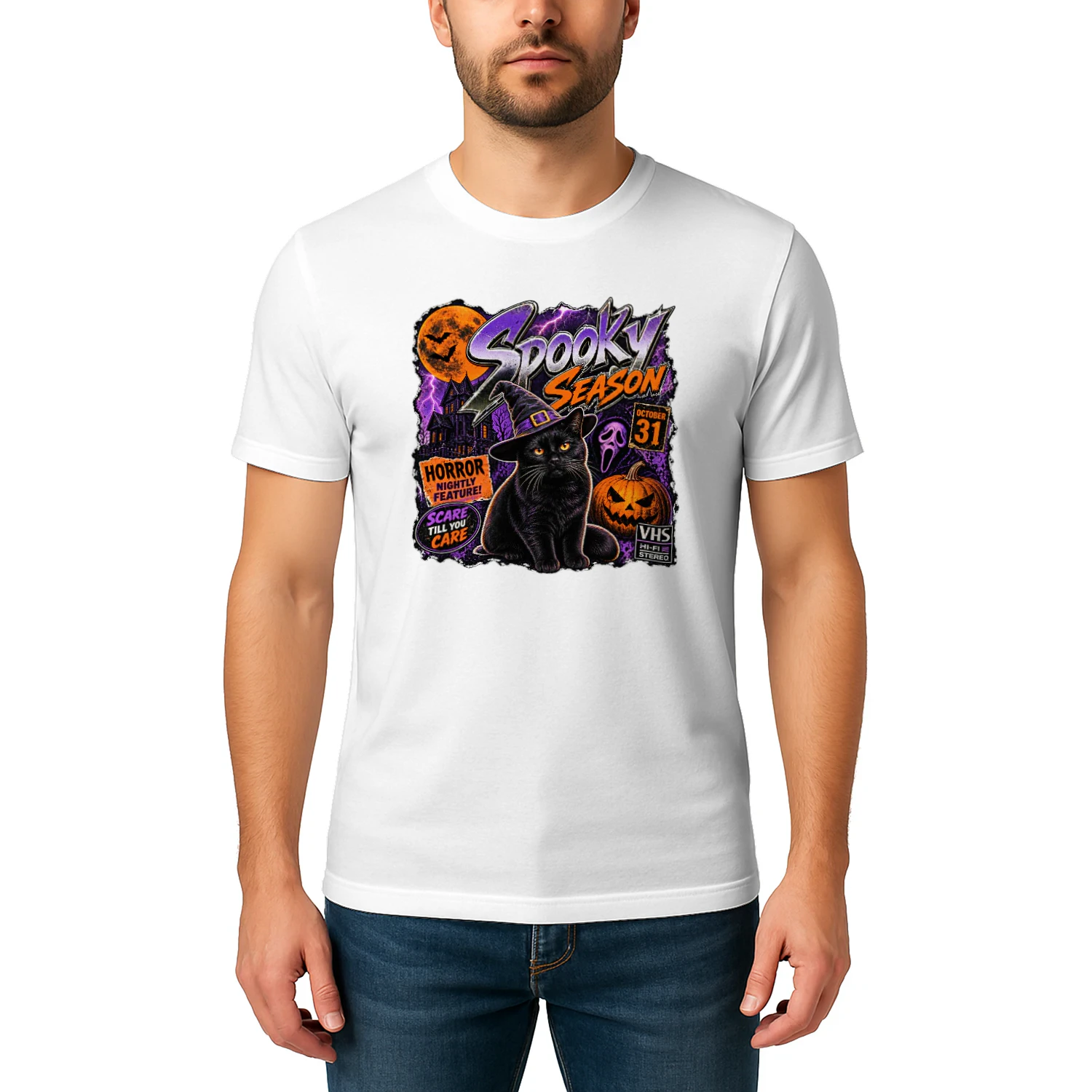 Spooky Season Black Cat – Retro Halloween Graphic T-Shirt