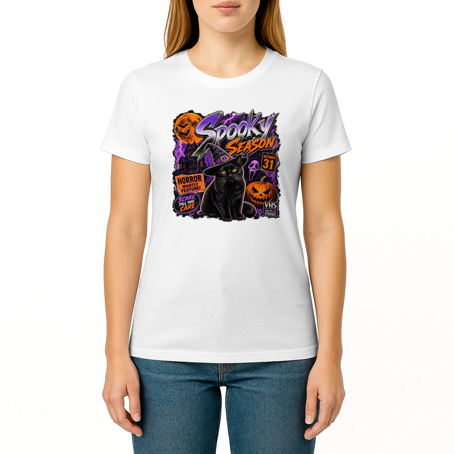 Spooky Season Black Cat – Retro Halloween Graphic T-Shirt