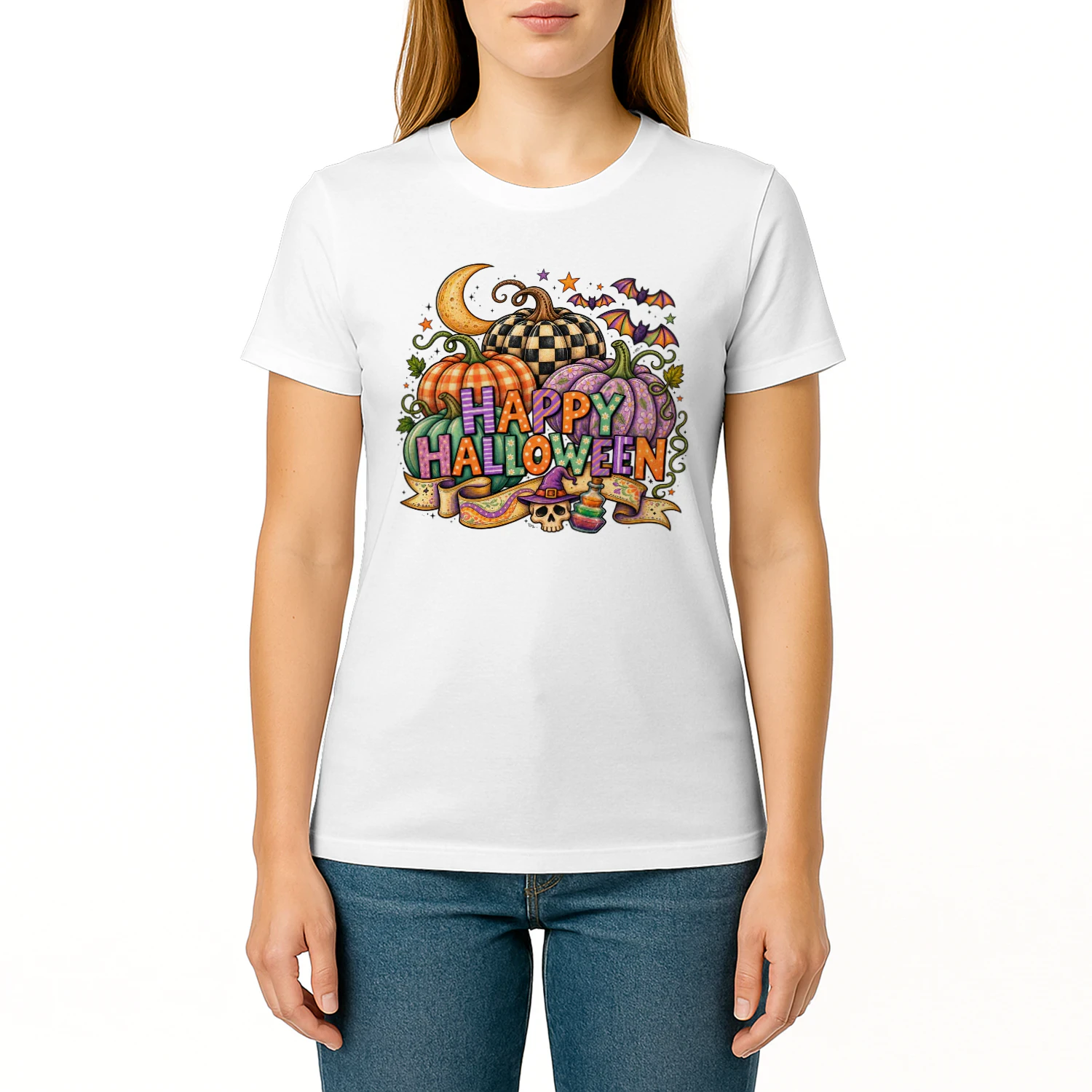 Happy Halloween Pumpkins – Colorful Spooky Graphic T-Shirt