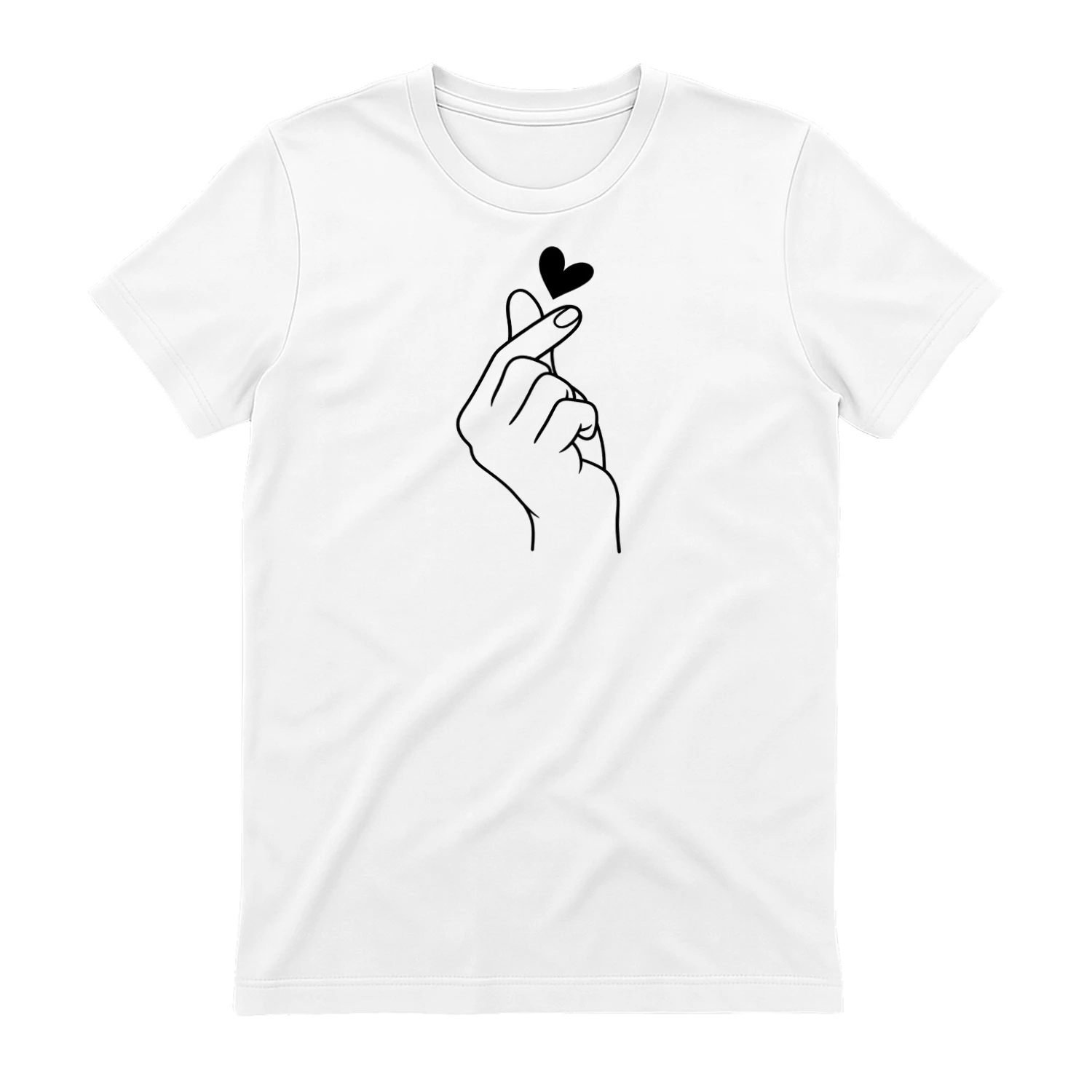 Finger Heart Print T-Shirt, Short Sleeve Crew Neck Casual Top for Summer & Spring, Women's Clothing 