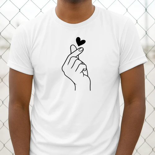 Finger Heart Print T-Shirt, Short Sleeve Crew Neck Casual Top for Summer 