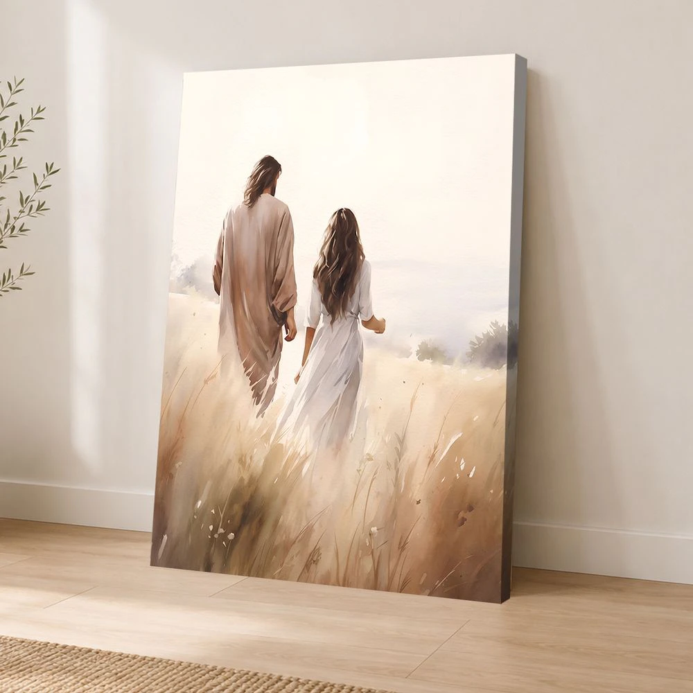 Jesus geht mit einer Frau – Leinwandporträt