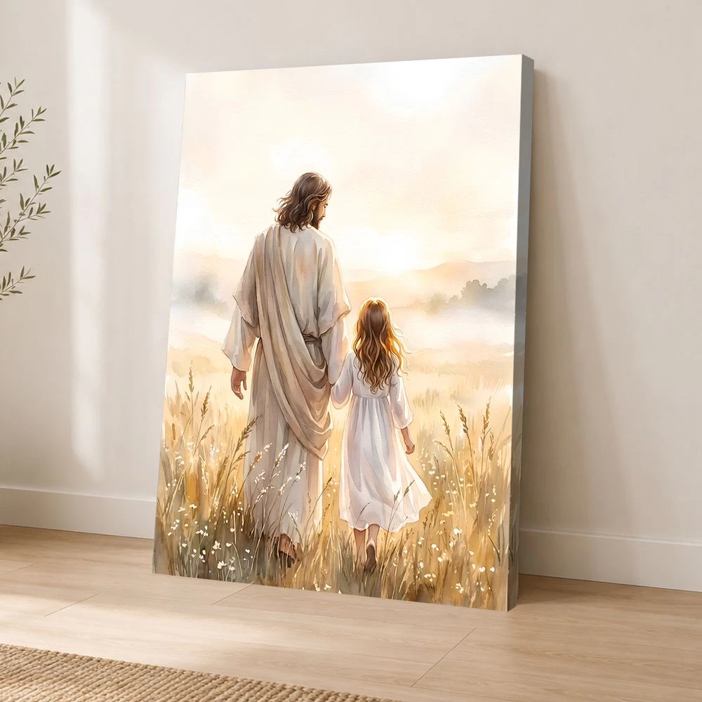 Jesus geht mit einem Mädchen – Leinwandporträt