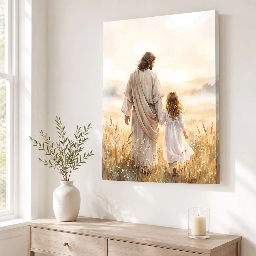 Jesus geht mit einem Mädchen – Leinwandporträt