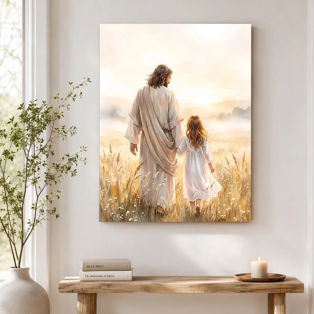 Jesus geht mit einem Mädchen – Leinwandporträt