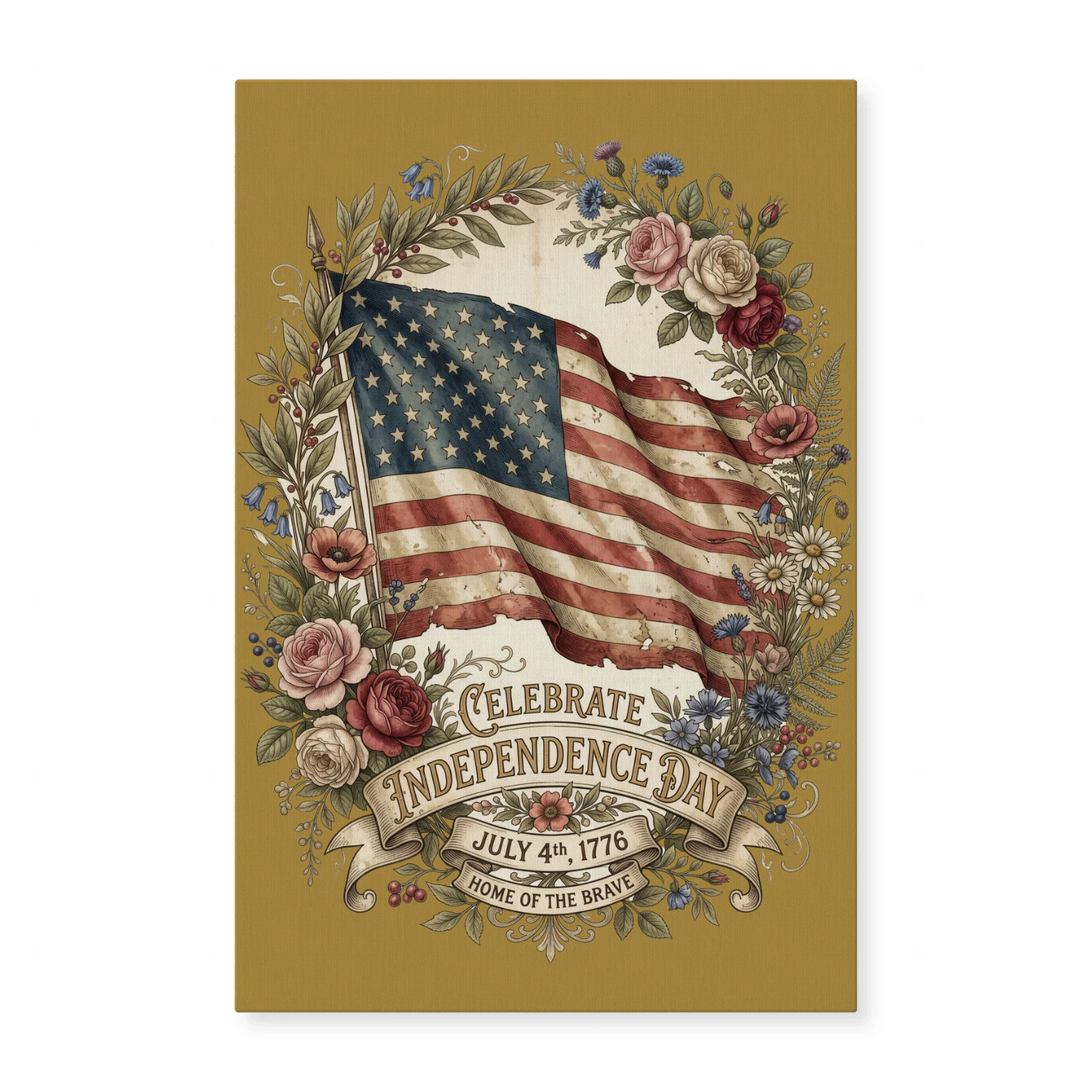 Patriotic Floral American Flag Canvas | Fourth of July Decor & Party Sign