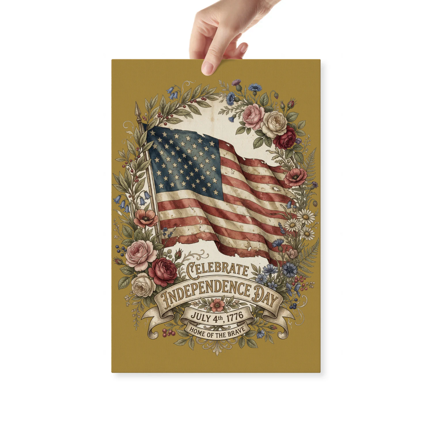 Patriotic Floral American Flag Canvas | Fourth of July Decor & Party Sign