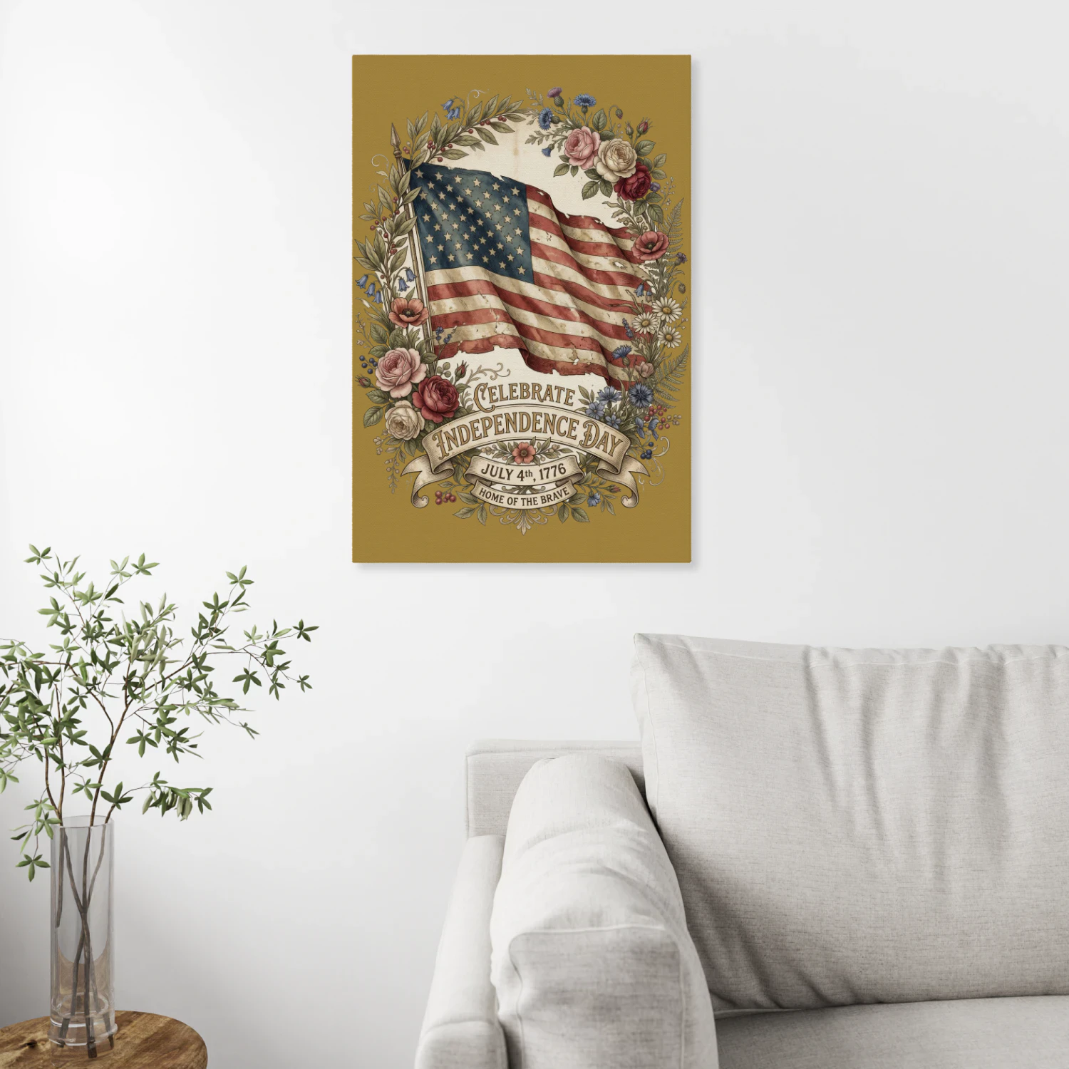 Patriotic Floral American Flag Canvas | Fourth of July Decor & Party Sign