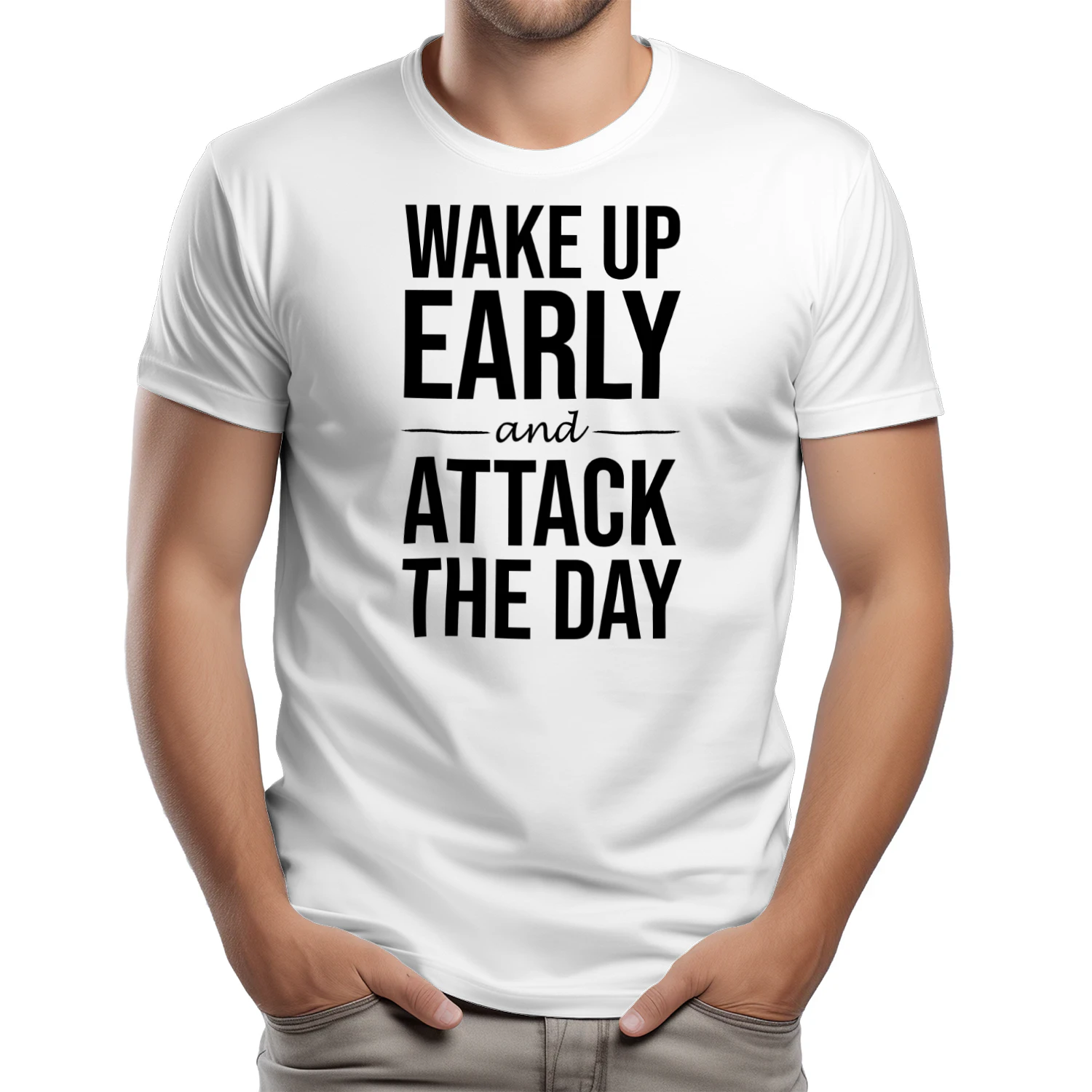 wake up early and attack the day BLACK on Men's T-Shirt