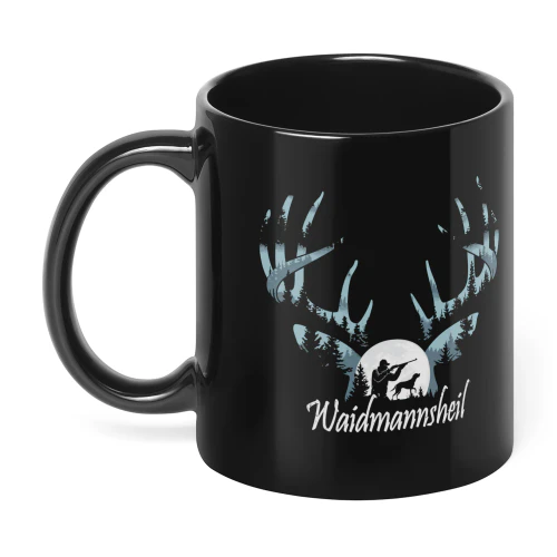 Waidmannsheil Schwarze Keramiktasse für Jäger