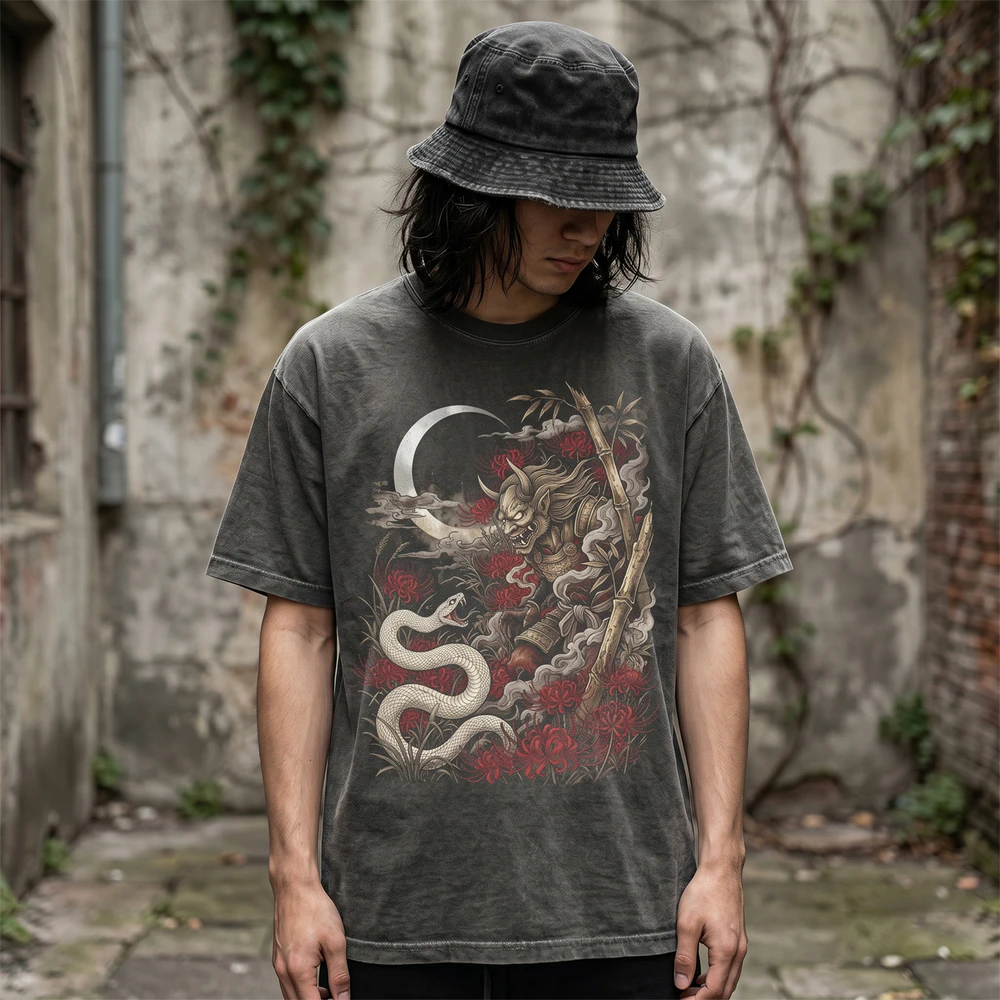 Oni Samurai vs White Snake Tee - Japanese Folklore Graphic T-Shirt