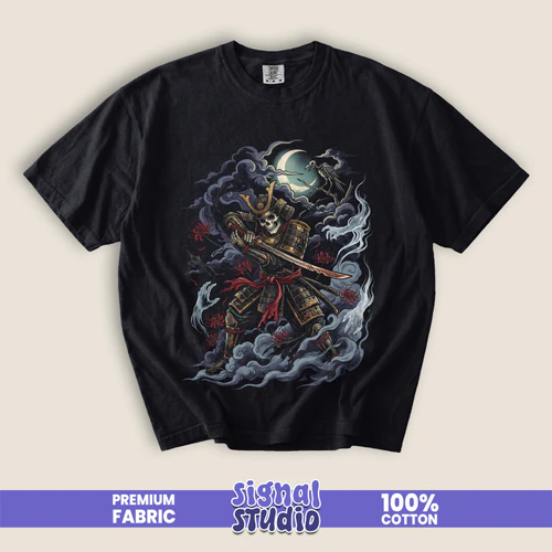 Skeleton Samurai Graphic Tee - Japanese Horror Folklore Tattoo T-Shirt