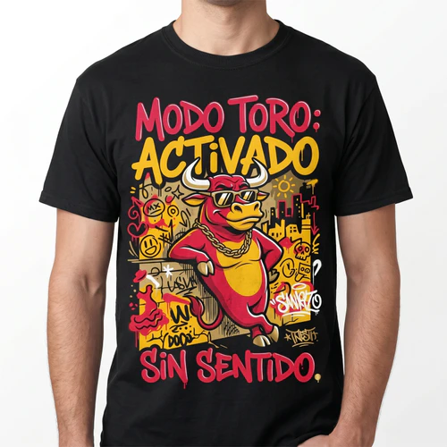 Camiseta Urbana Streetwear MODO TORO ACTIVADO | Camiseta Estilo Graffiti Y2K Ilustración Toro con Gafas