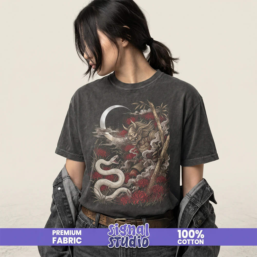 Oni Samurai vs White Snake Tee - Japanese Folklore Graphic T-Shirt