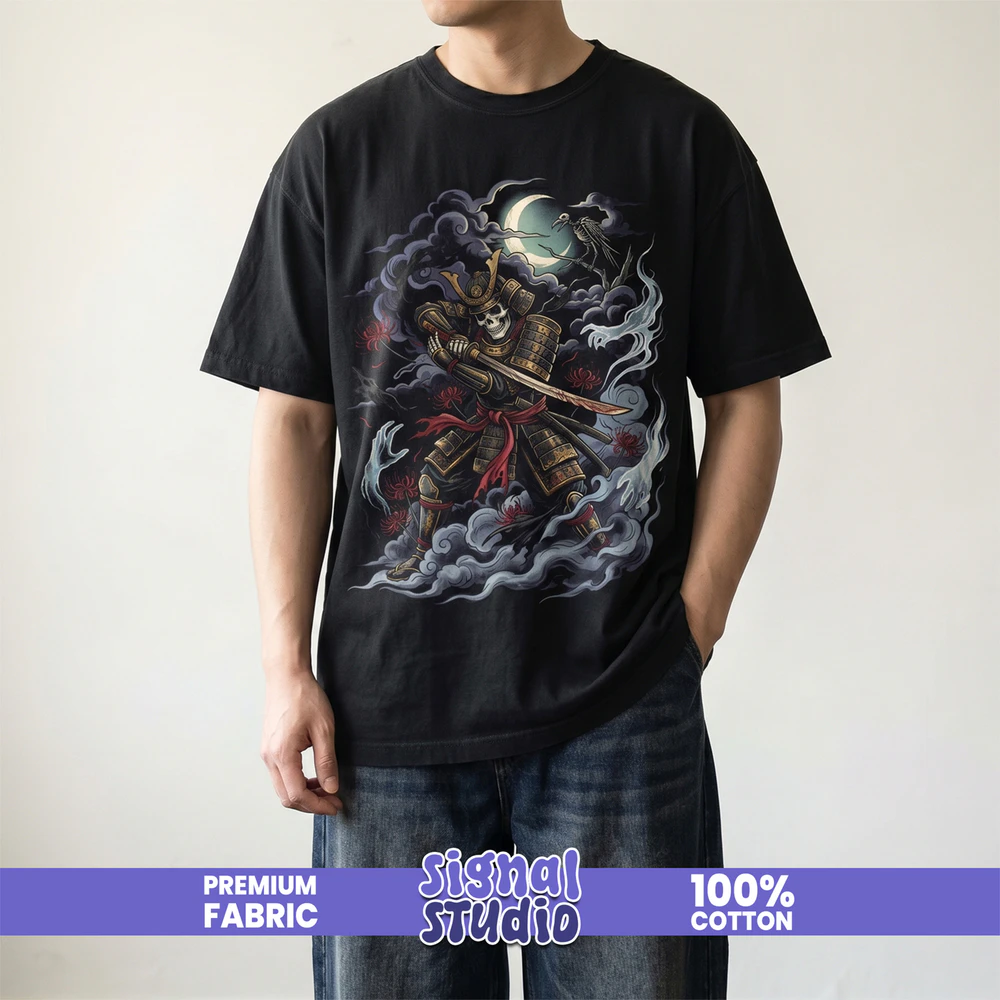 Skeleton Samurai Graphic Tee - Japanese Horror Folklore Tattoo T-Shirt