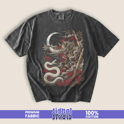 Oni Samurai vs White Snake Tee - Japanese Folklore Graphic T-Shirt