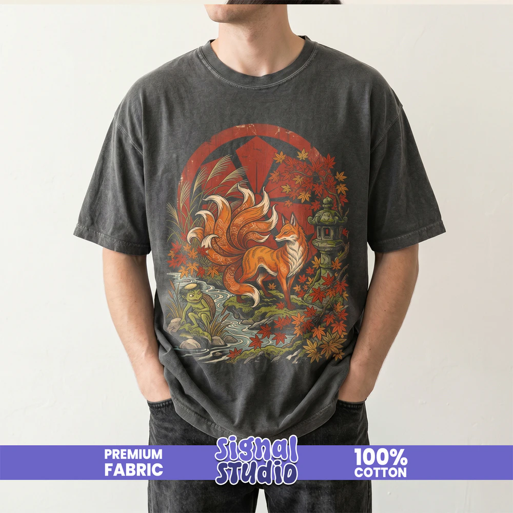 Autumn Fox Illustration T-shirt | Falling Leaves Woodland Art Tee