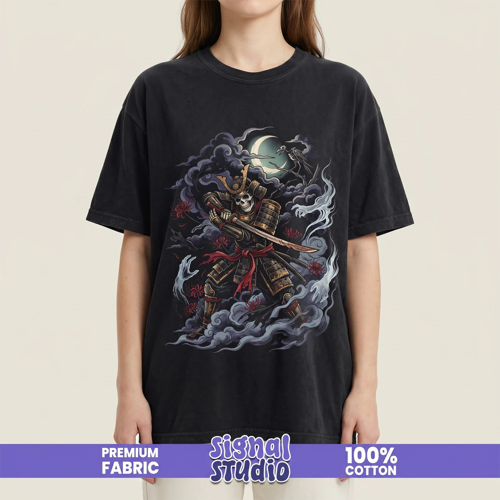 Skeleton Samurai Graphic Tee - Japanese Horror Folklore Tattoo T-Shirt