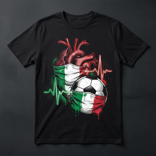 Battito Azzurro: T-Shirt Grafica "Cuore e Pallone" Italia