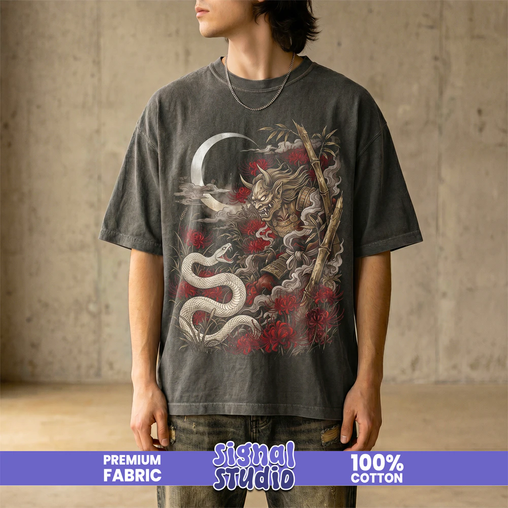 Oni Samurai vs White Snake Tee - Japanese Folklore Graphic T-Shirt
