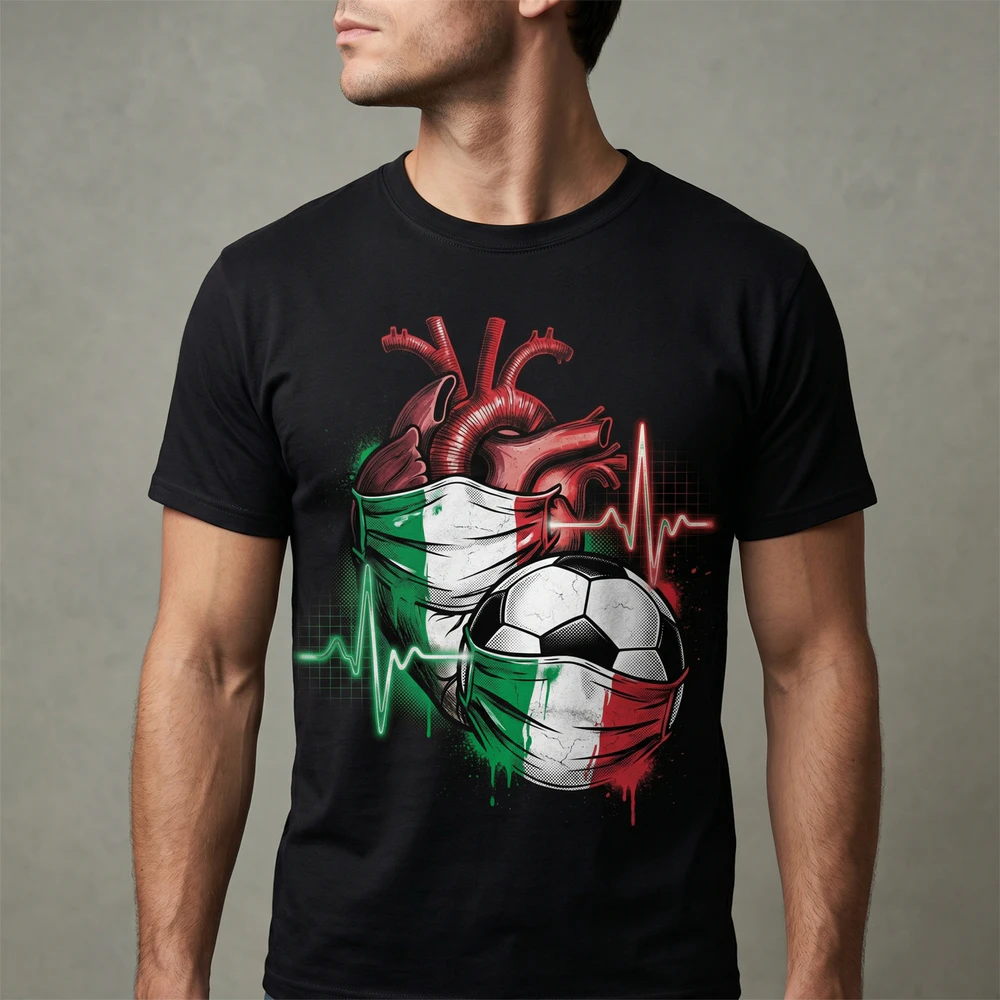 Battito Azzurro: T-Shirt Grafica "Cuore e Pallone" Italia