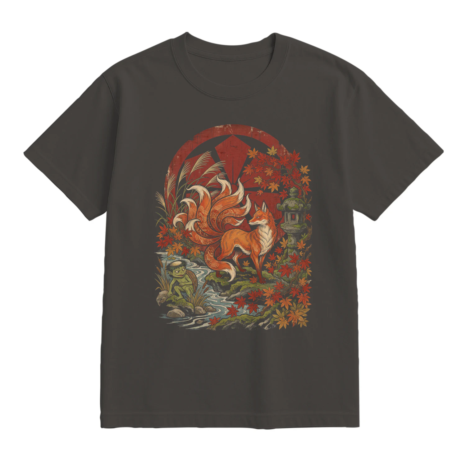 Autumn Fox Illustration T-shirt | Falling Leaves Woodland Art Tee