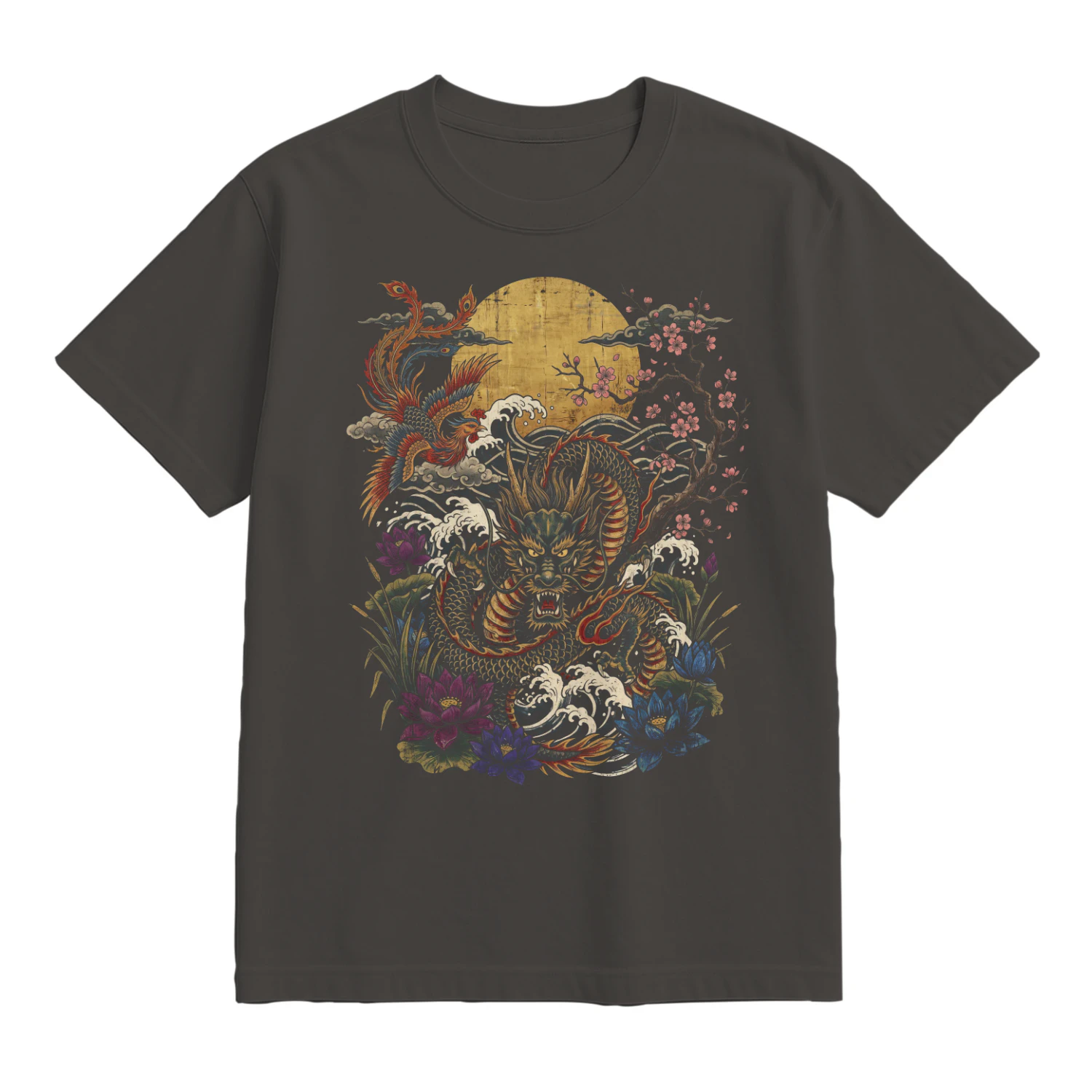 Japanese Dragon & Phoenix Tee - Ukiyo-e Folklore Tattoo Graphic T-Shirt