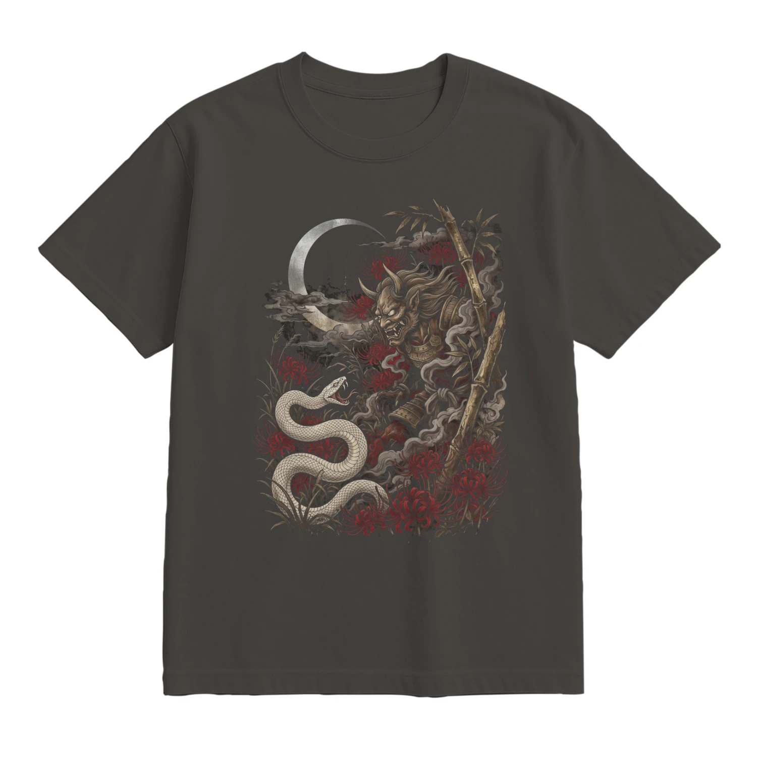 Oni Samurai vs White Snake Tee - Japanese Folklore Graphic T-Shirt