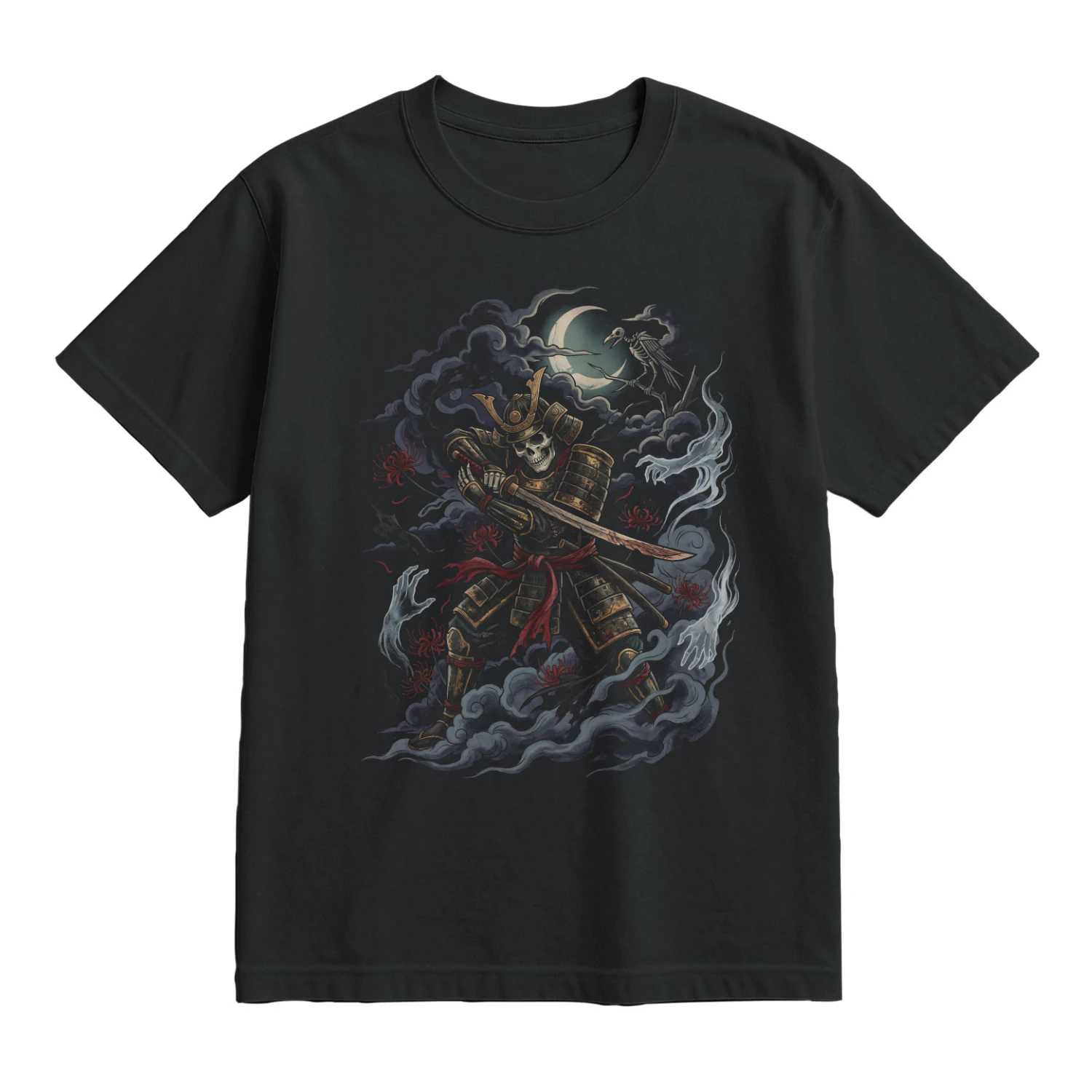 Skeleton Samurai Graphic Tee - Japanese Horror Folklore Tattoo T-Shirt