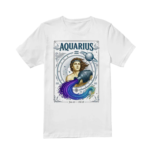 Vintage Aquarius Zodiac Graphic T-Shirt - Aesthetic Astrology Water Bearer Tee