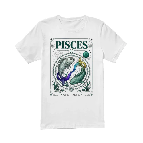 Vintage Pisces Zodiac Graphic T-Shirt - Aesthetic Astrology Fish Tee