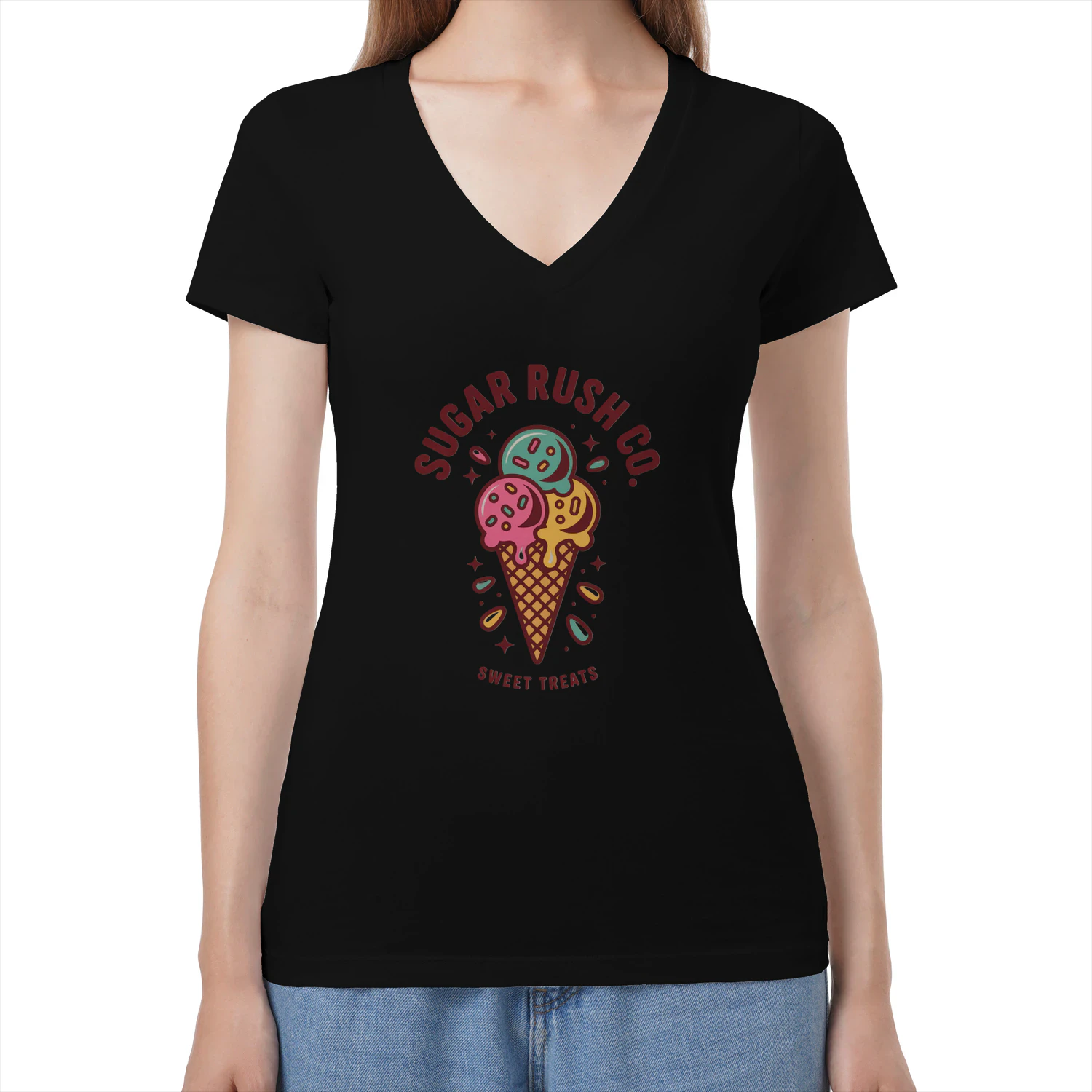 Sugar Rush Co Ice Cream T-Shirt | Sweet Treats Graphic Tee | Cute Ice Cream Lover Shirt Unisex V-neck T-shirt