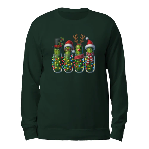 Funny Christmas Pickle Squad T-Shirt – Cute Holiday Pickles in Jars Graphic Tee Classic Unisex Sweatshirt