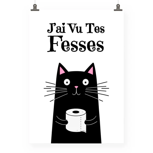 Affiche humoristique de chat dans la salle de bains