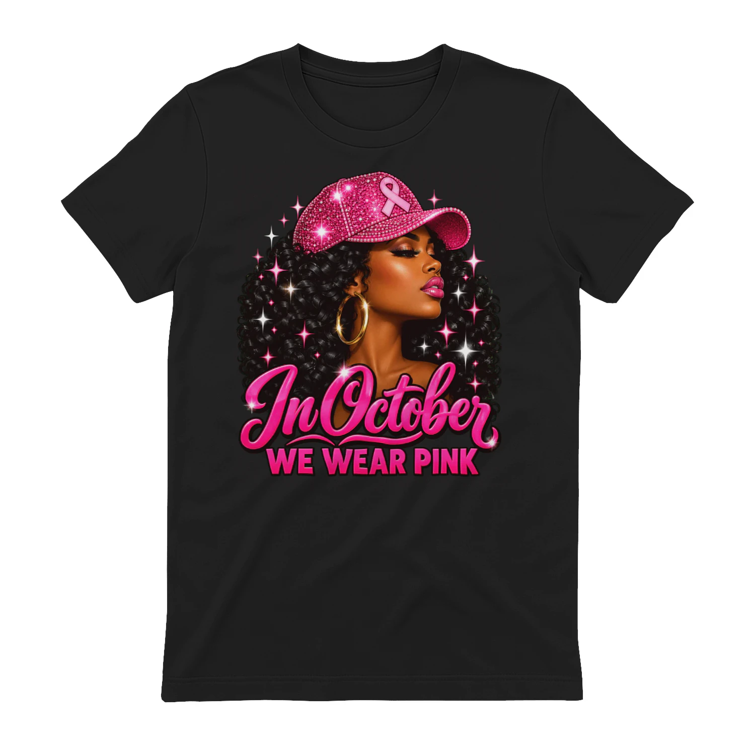 in October We Wear Pink Black Women Breast Cancer Awareness T-Shirt