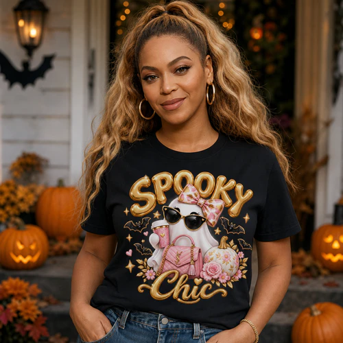 Spooky Chic Ghost Shirt, Pink Halloween T-Shirt