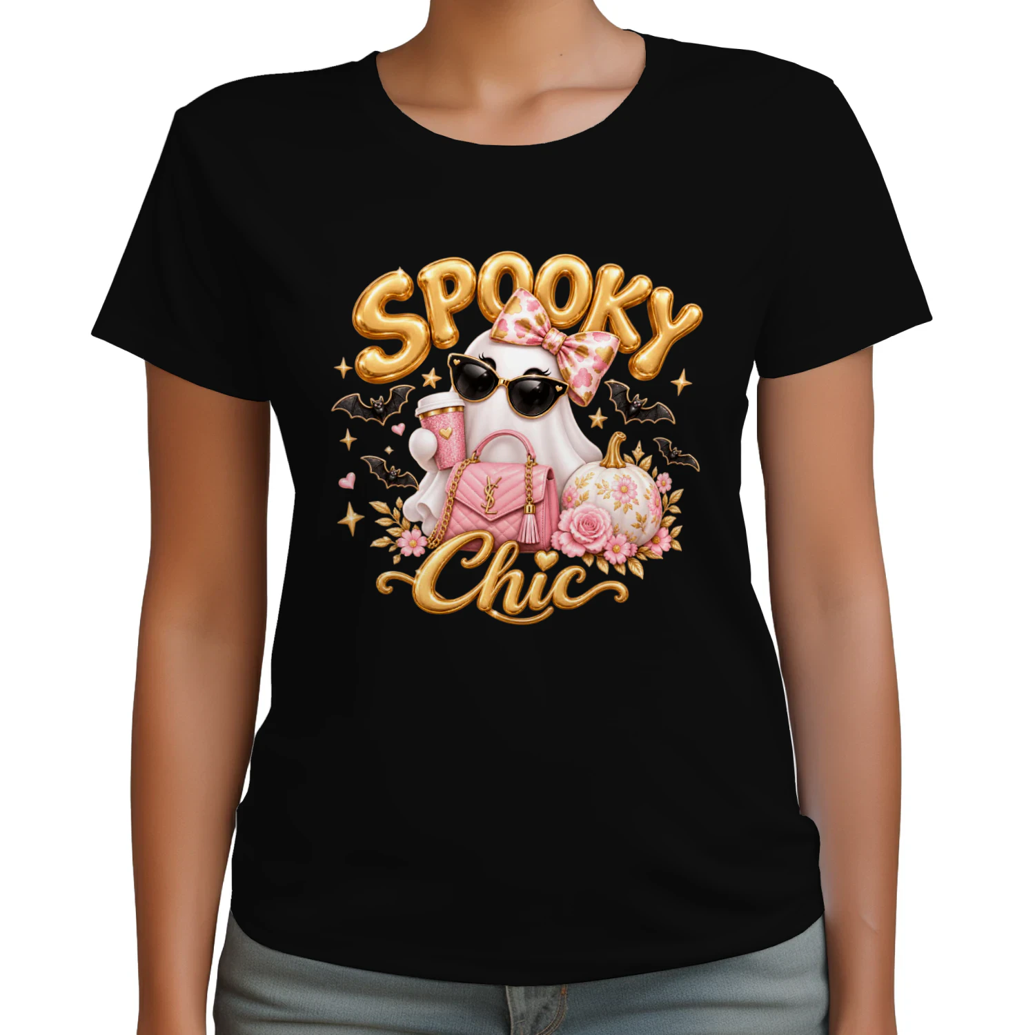 Spooky Chic Ghost Shirt, Pink Halloween T-Shirt, Cute Coquette Bow Ghost Tee, Girly Fall Shirt for Women, Spooky Season Gift for Her