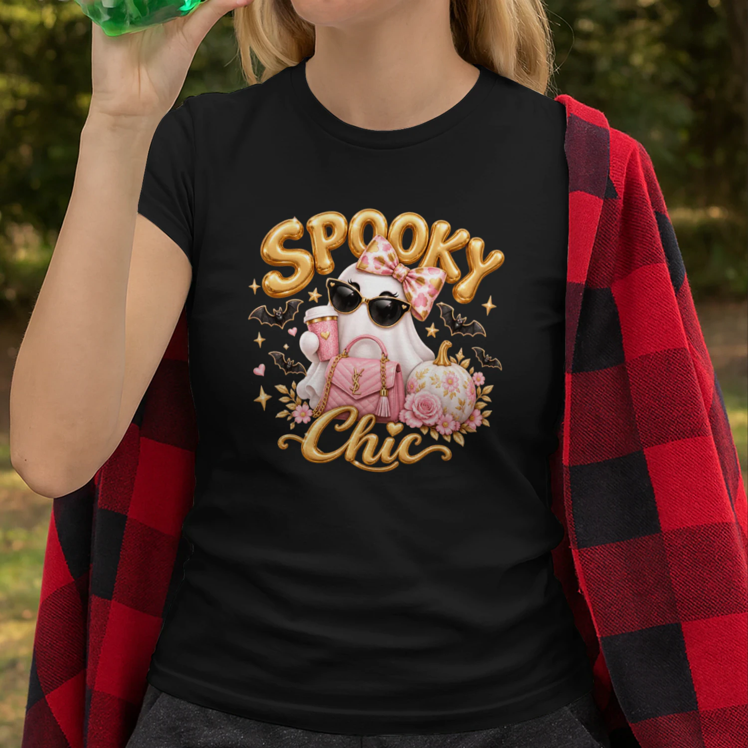 Spooky Chic Ghost Shirt, Pink Halloween T-Shirt, Cute Coquette Bow Ghost Tee, Girly Fall Shirt for Women, Spooky Season Gift for Her