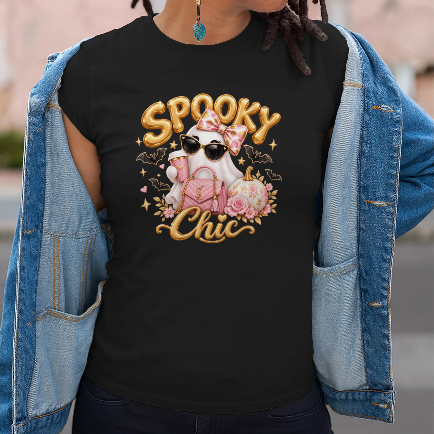 Spooky Chic Ghost Shirt, Pink Halloween T-Shirt, Cute Coquette Bow Ghost Tee, Girly Fall Shirt for Women, Spooky Season Gift for Her