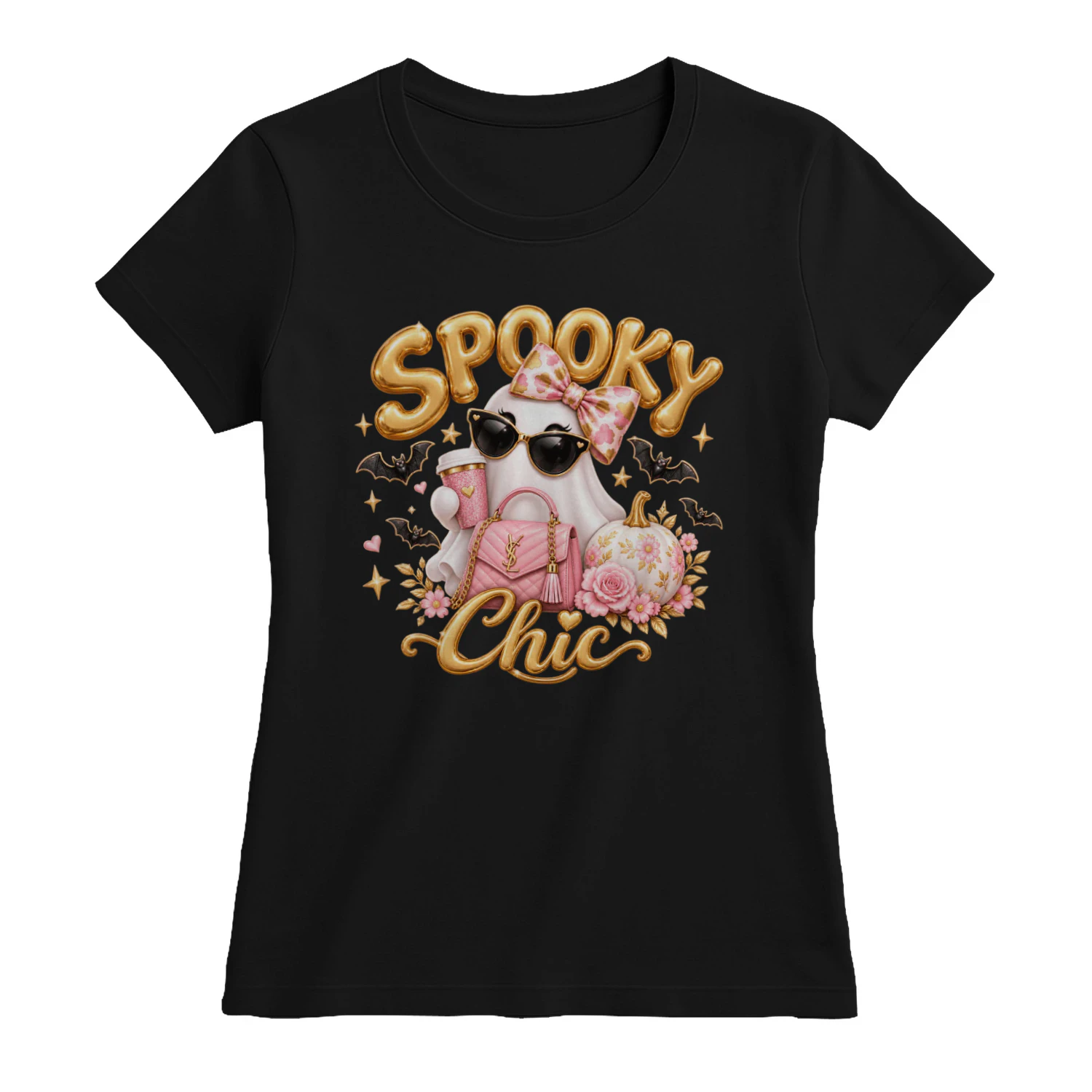 Spooky Chic Ghost Shirt, Pink Halloween T-Shirt, Cute Coquette Bow Ghost Tee, Girly Fall Shirt for Women, Spooky Season Gift for Her