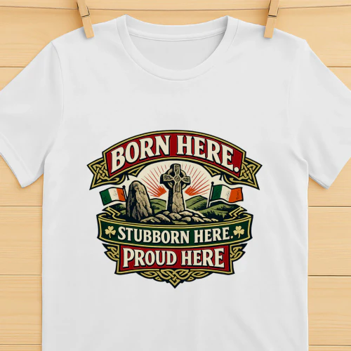 Irish Heritage Shirt, Born Here Stubborn Here Proud Here T-Shirt, Ireland Pride Graphic Tee