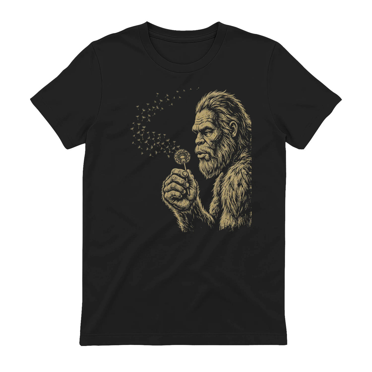 Blowing Wishes Funny Bigfoot Blowing Dandelion Vintage Art Tshirt