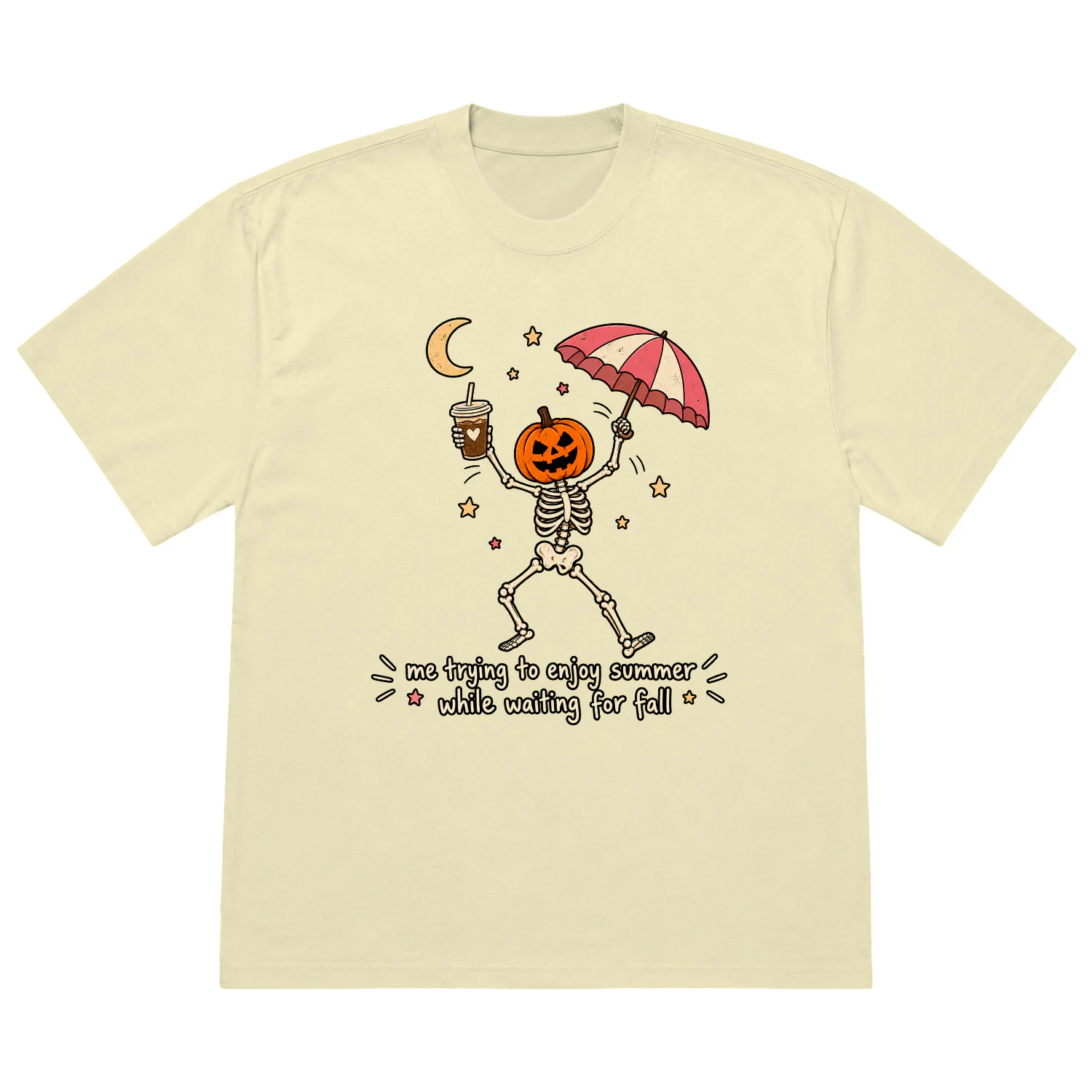 Waiting for Fall Skeleton Hoodie & T-Shirt – Funny Summer to Autumn Graphic, Spooky Pumpkin Skeleton Design