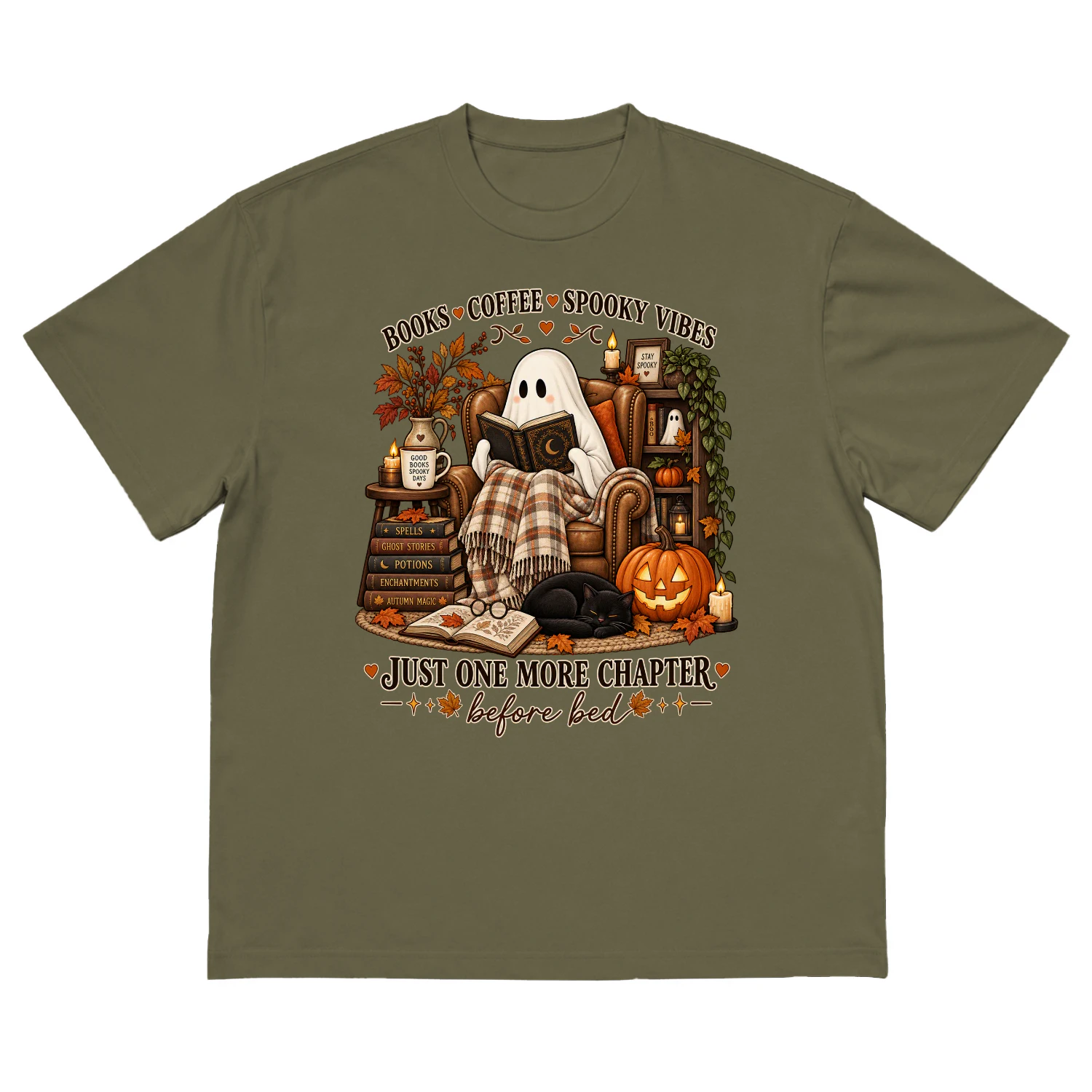 Cozy Ghost Reader Hoodie & Sweatshirt – Books Coffee Spooky Vibes, Just One More Chapter Halloween Book Lover Design