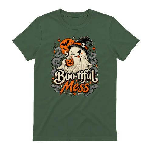 Boo-tiful Mess Ghost Hoodie & Sweatshirt – Cute Witch Ghost Halloween Graphic, Funny Spooky Season Unisex Design